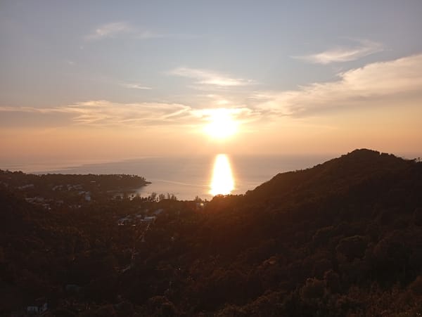 Sunset panorama captured over Baan Wang Ta Kien coastline