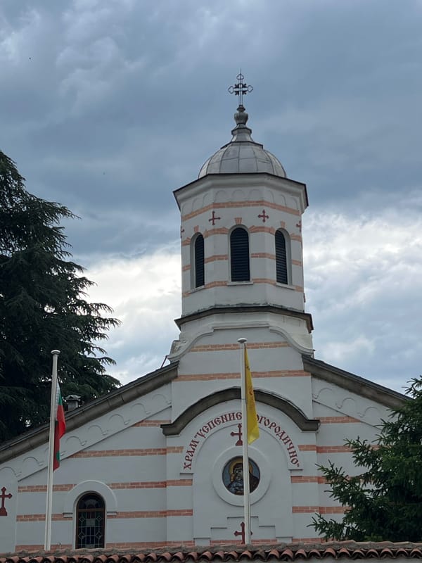 Morning walkabout documented in Kazanlak, Bulgaria covers church, car, shops