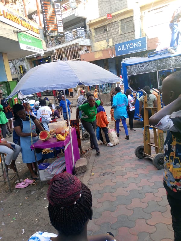 Ordinary street commerce continues in busy Nairobi marketplace