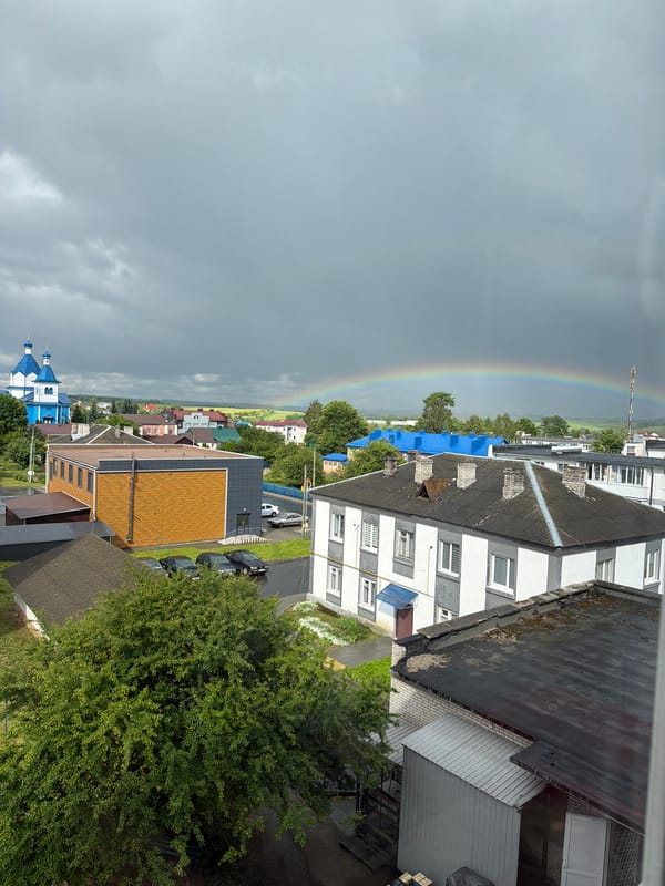 Rainbow appears over Valozhyn residential area after rain