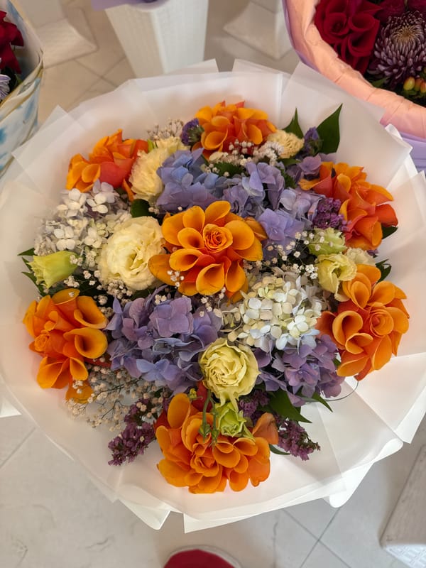 Colorful flower bouquets arranged for sale in Baku