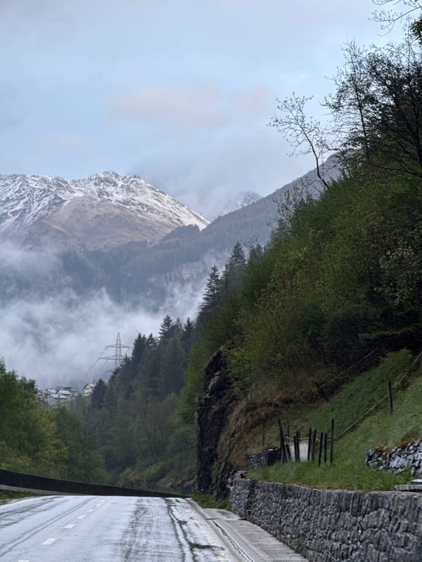Misty mountain landscape photographed in San Carlo, Switzerland