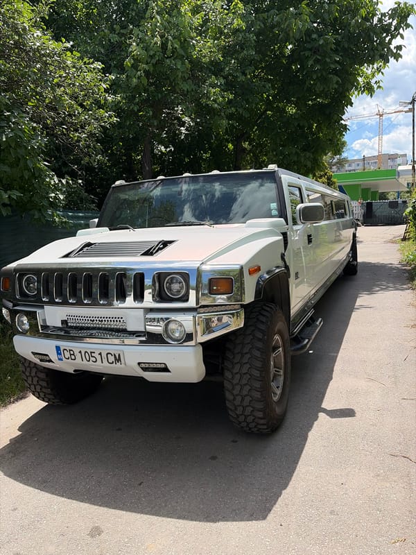 White stretch limousines parked around Sofia streets