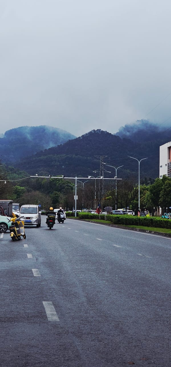 Overcast morning brings wet roads to Shapingba District
