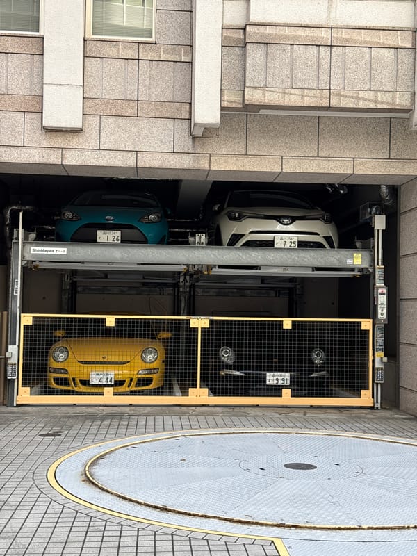 Mechanical parking system spotted in Shibuya housing four cars