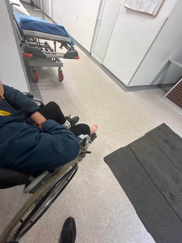 Person in wheelchair photographed indoors in Bulgaria