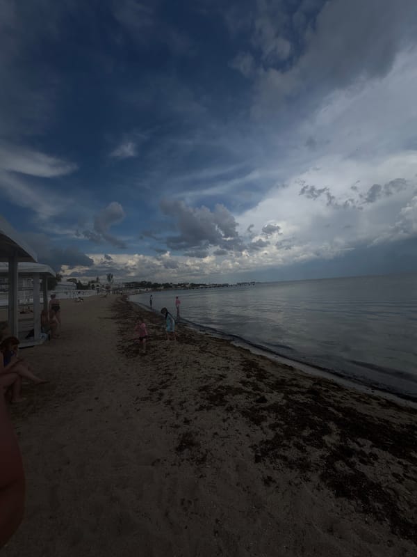 Families enjoy ordinary beach day in Yevpatoriya, Ukraine