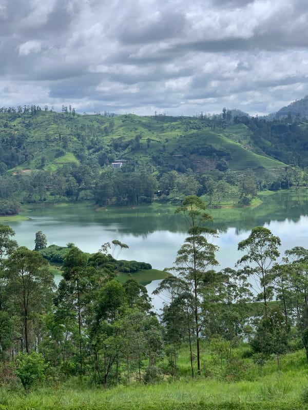 Sri Lanka's Kuda Maskeliya lake and tea hills from road and air