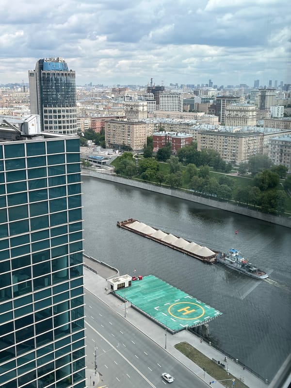 Aerial photograph captures urban riverfront from high building vantage