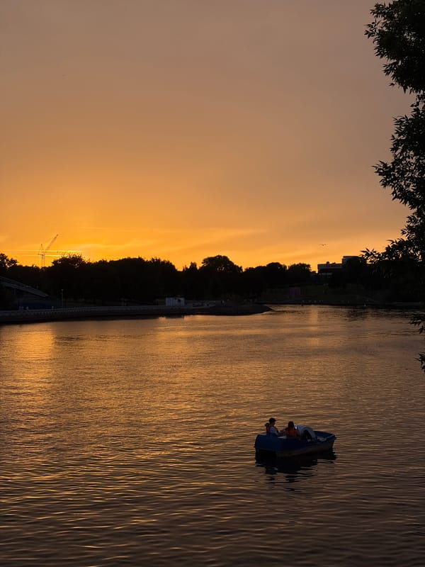 Minsk summer evening along the Svislach at golden hour