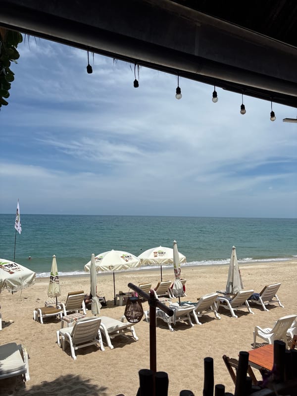 Beach scene captured from elevated view in Baan Hua Thanon