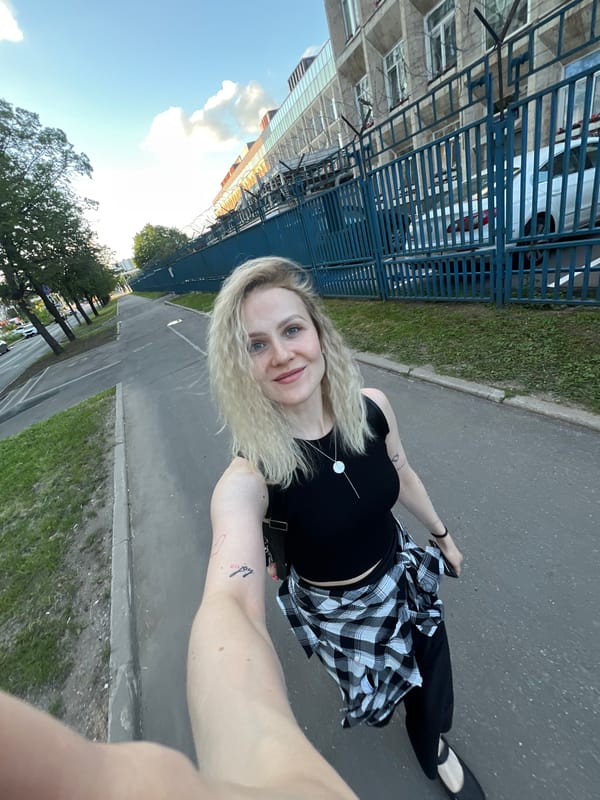 Selfie session outside modern buildings in Khimki, Russia