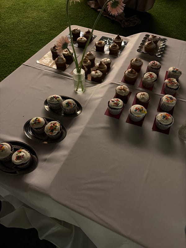 Cupcake display arranged at early morning event in Mexico