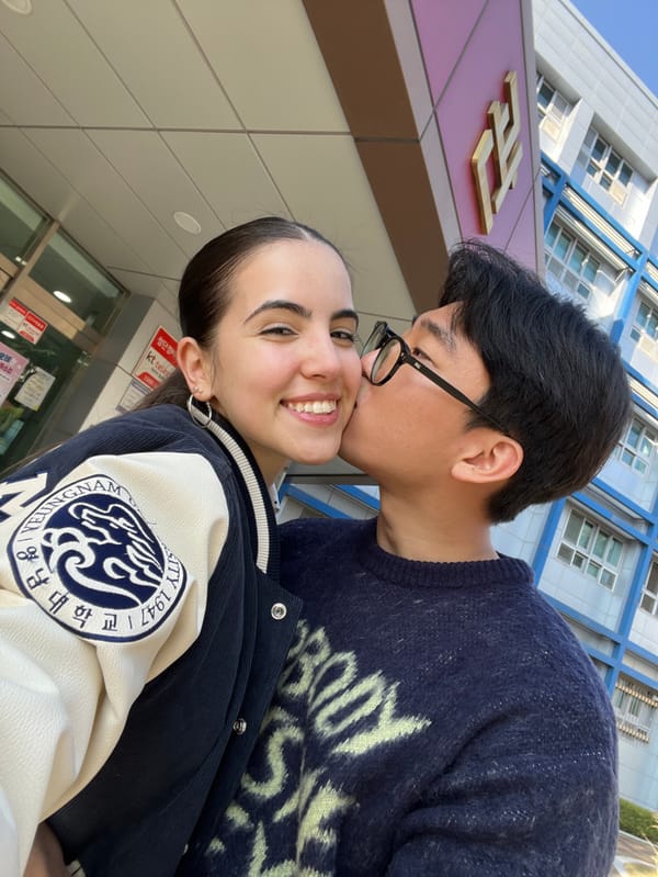 Young couple shares romantic moments across Daegu university campus