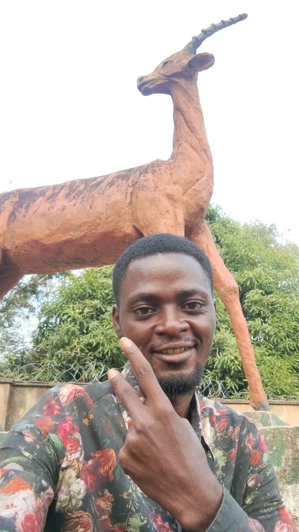 Man takes selfies with antelope statue in Jos park