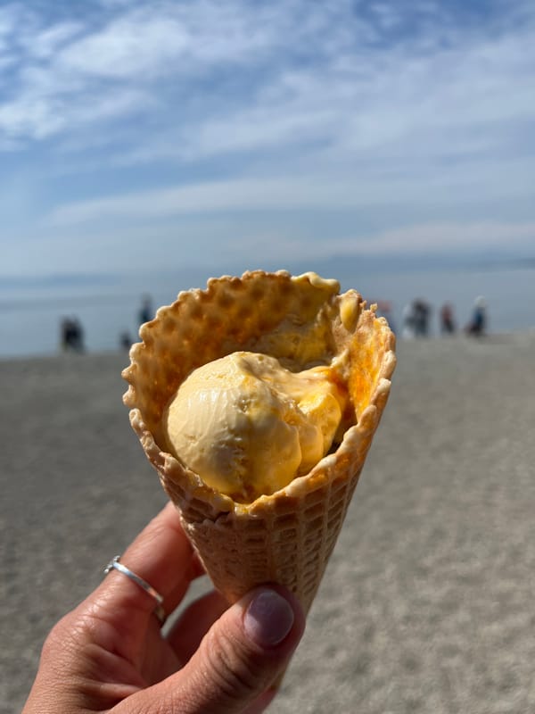 Ice cream cone at a Kamchatka beach