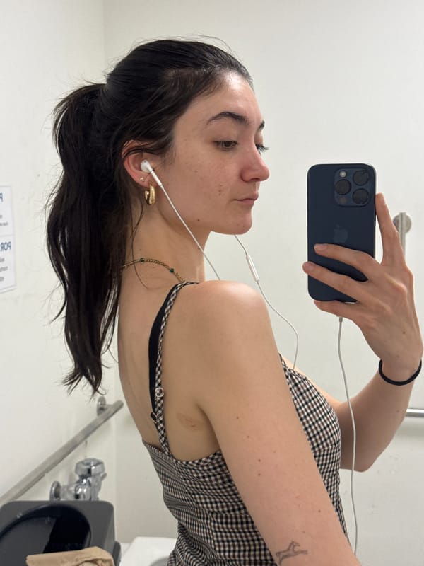 Mirror selfie session in a New York restroom, multiple angles