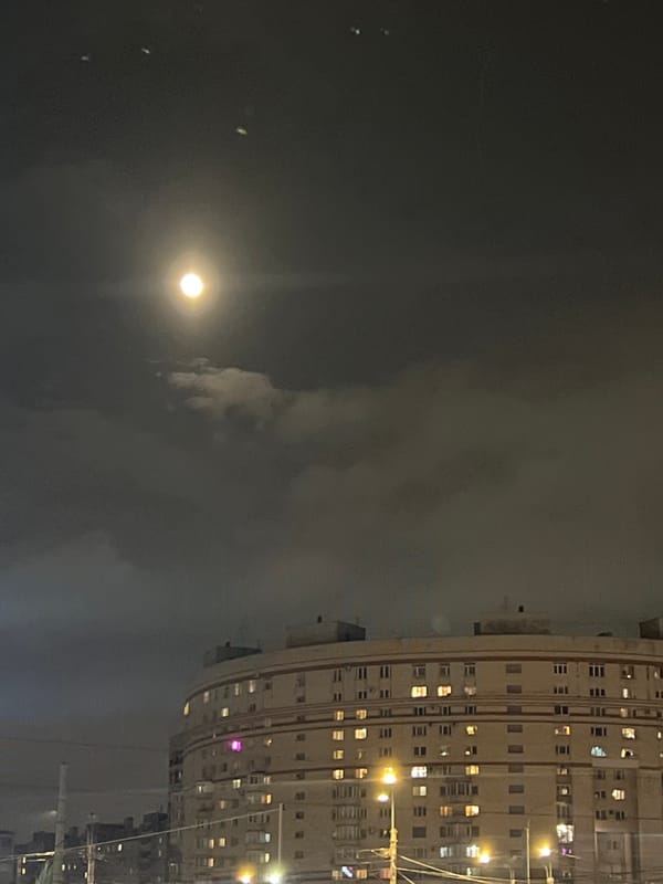 Evening scenes captured in Shushary: moonlit building, uniformed official