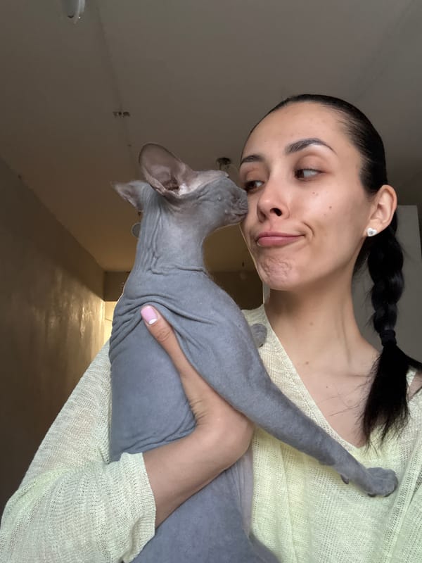 Woman photographed with Sphynx cat in Votkinsk, Russia