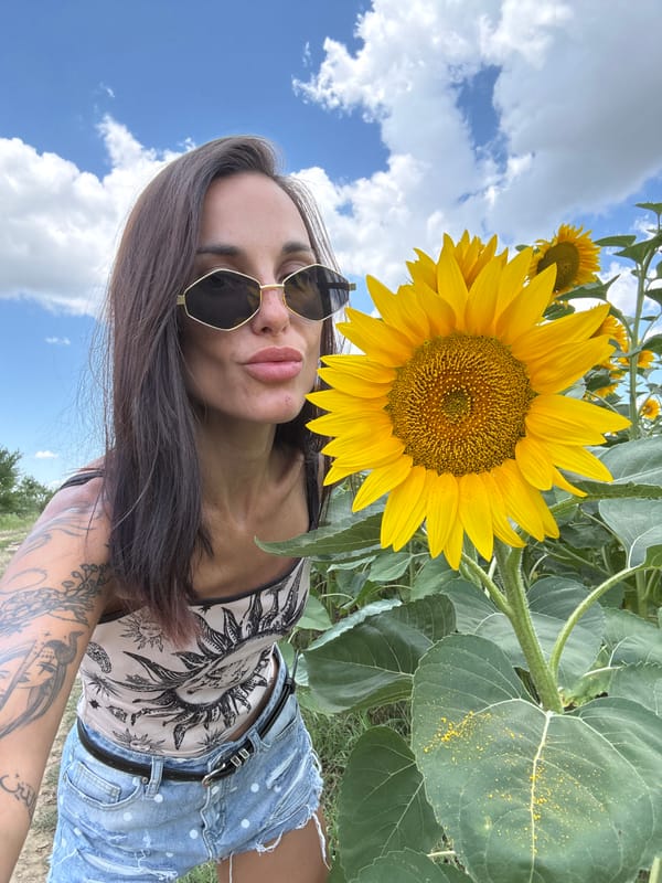 Selfies in a blooming sunflower field, Grivitsa, Bulgaria
