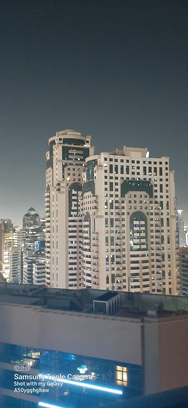 Dubai evening: city lights, home interiors, and street scenes