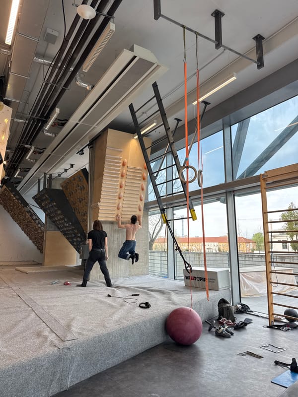 Fitness session documented at Sofia climbing gym with balance training