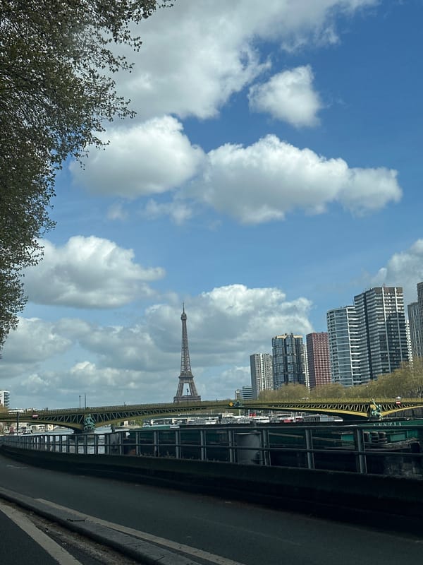 Eiffel Tower photographed from elevated bridge viewpoint in Paris