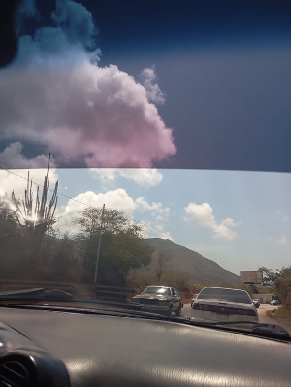Driver's view captured on Venezuelan road in Santa Ana
