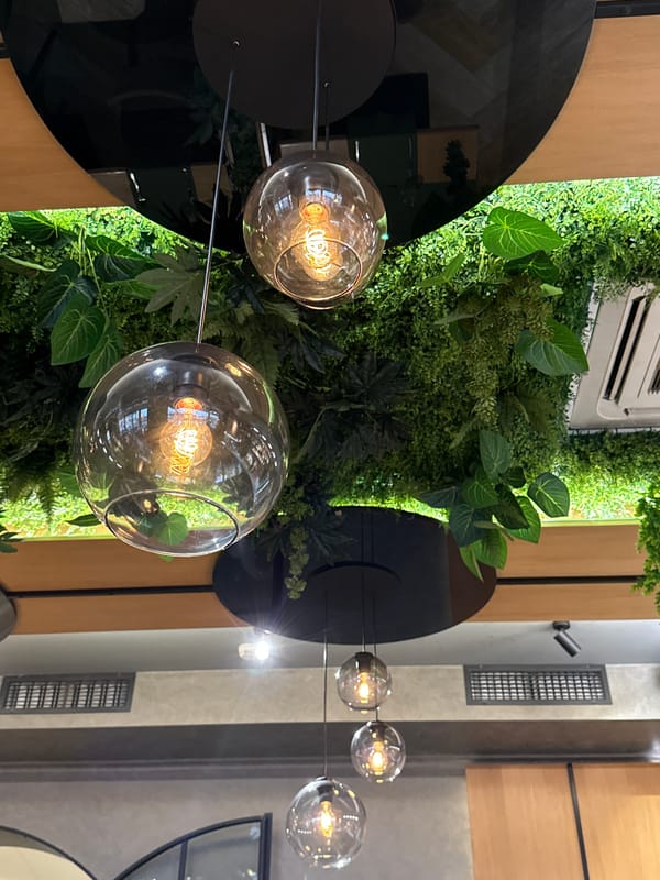 Restaurant interior with vertical gardens documented in Radilovo