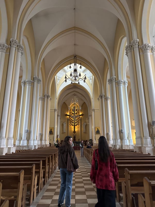Inside and outside Moscow's Catholic Cathedral of the Immaculate Conception