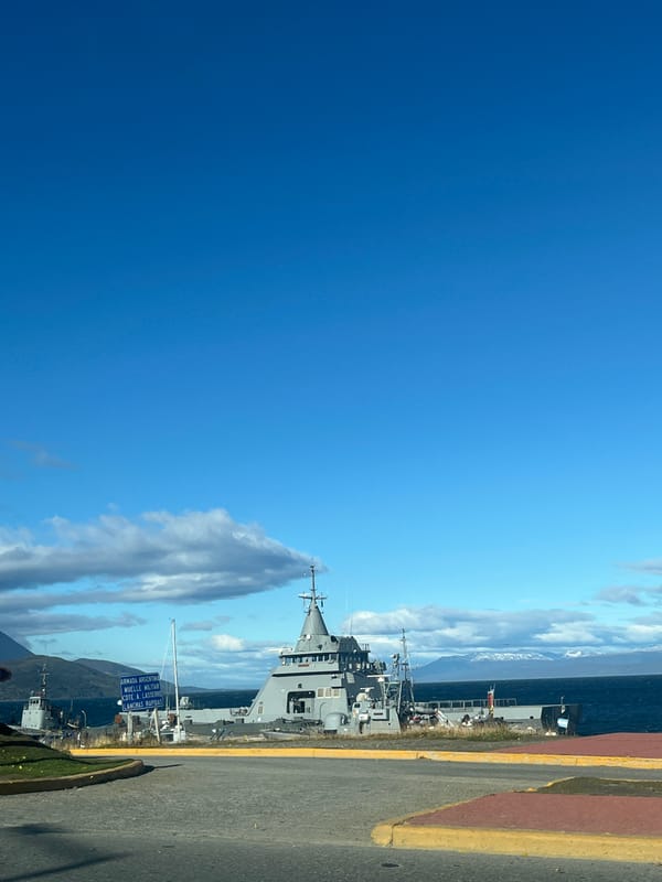 Naval ships observed docked at Ushuaia waterfront