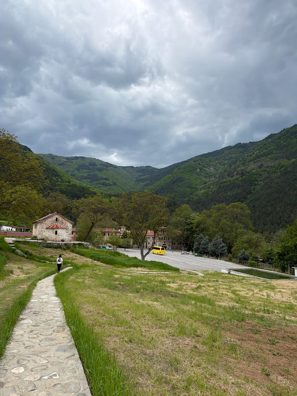 Visitor documents Orthodox frescoes and architecture at Bachkovo Monastery