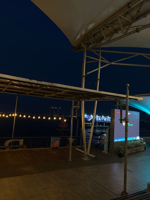 Nighttime scenes documented at Jakarta's Baywalk Mall and Ancol area