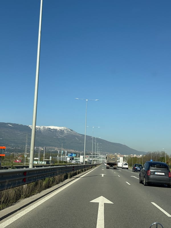 Morning highway traffic documented near Sofia under clear skies