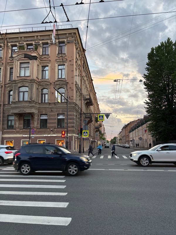 Evening street activity observed in Saint Petersburg