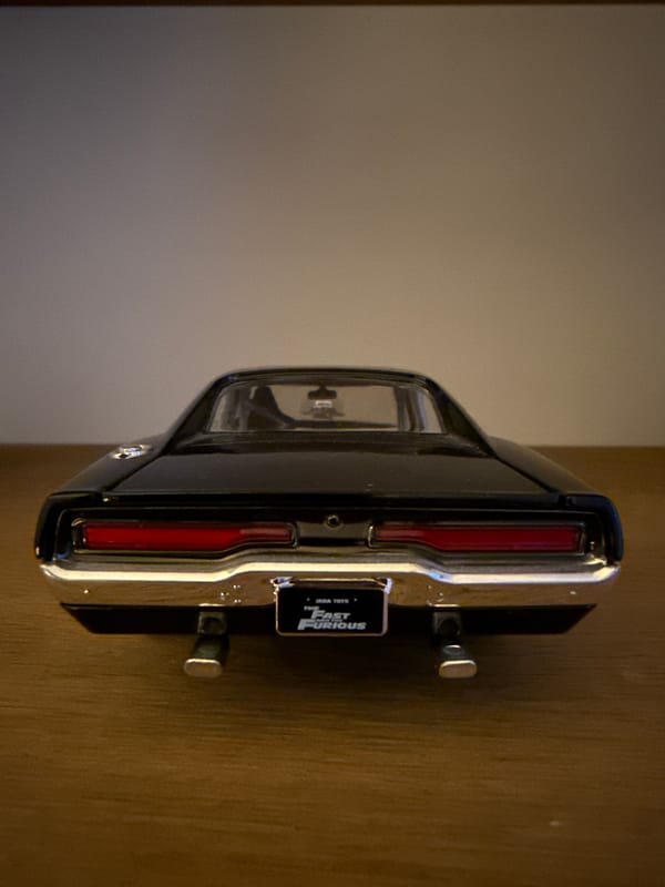 Fast and Furious Dodge Charger model photographed on Bruges balcony