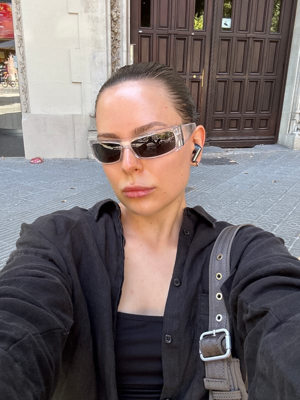 Ornate Barcelona building facade, selfie and street-level view