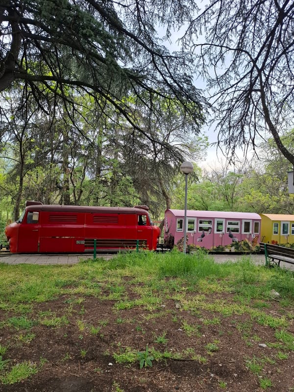 Tourist train spotted in Plovdiv park setting