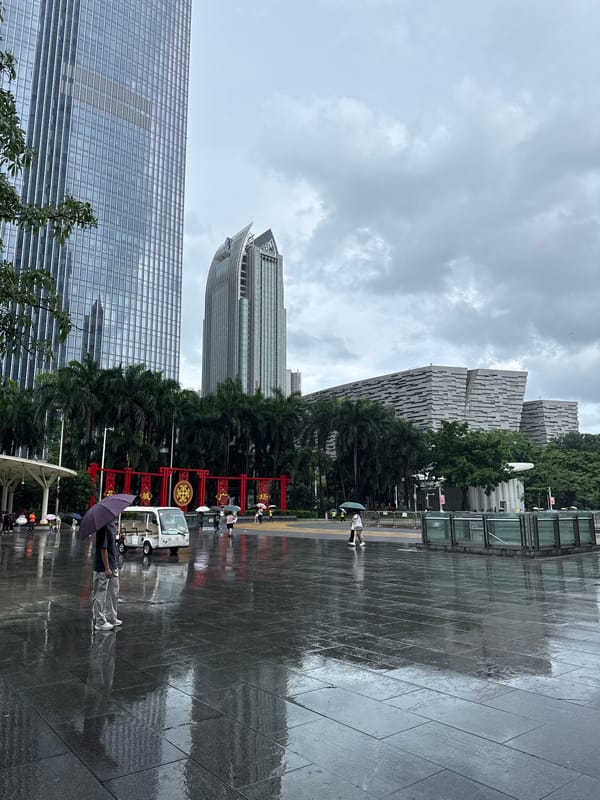 Rainy morning in Guangzhou's Tianhe District skyscraper district