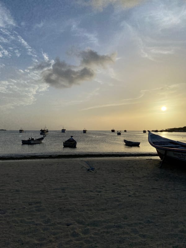Sunset hour at Juan Griego's fishing harbor, Venezuela