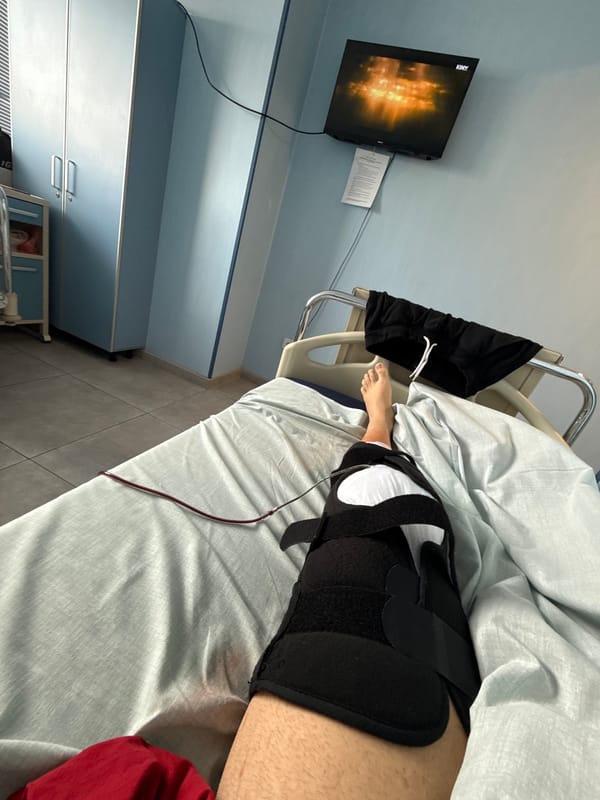 Patient recovering with knee brace in Sofia hospital