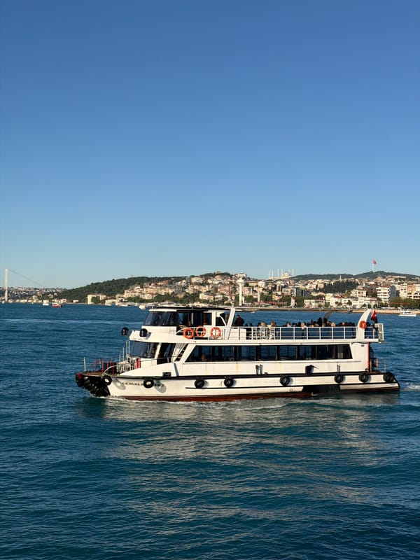 Ferry crosses Bosphorus in Beşiktaş district, Istanbul