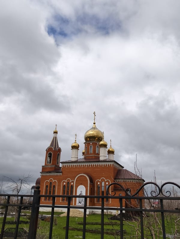 Orthodox church with golden domes observed in Balashov, Russia