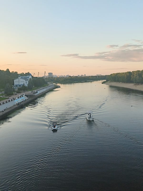 Homyel riverfront and cathedral at golden hour