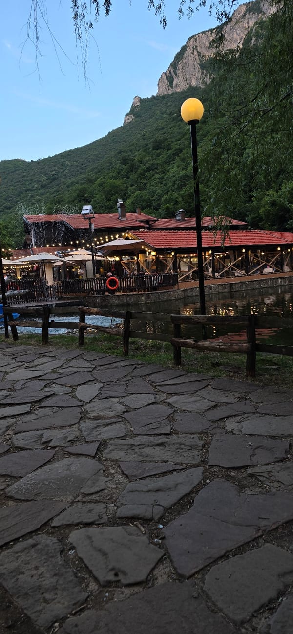 Evening stroll through Vratsa's lakeside park at dusk