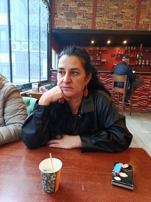 Woman observed at early morning café in Istanbul