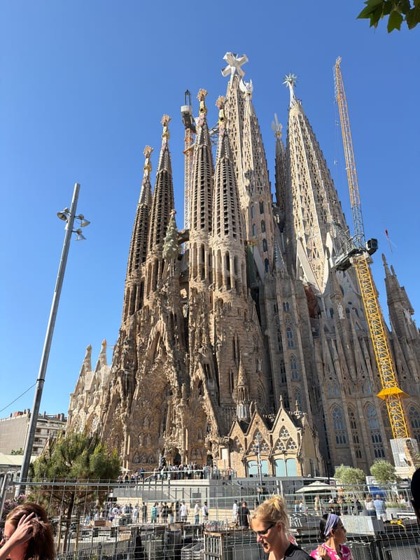 Tourists capture morning selfies at Barcelona's Sagrada Familia basilica