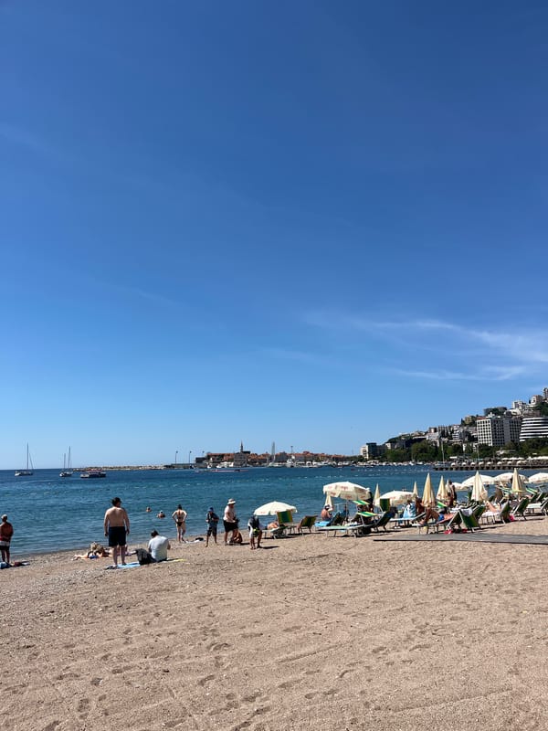 Morning tourist moments captured across Budva beach and accommodations