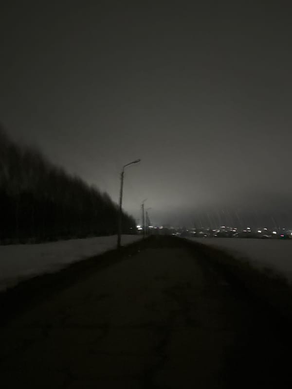 Nighttime street scene documented in Foki, Russia