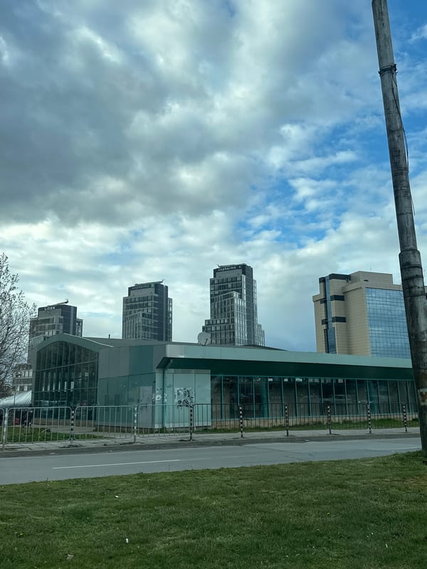 Street scene captured in Sofia featuring Sopharma building